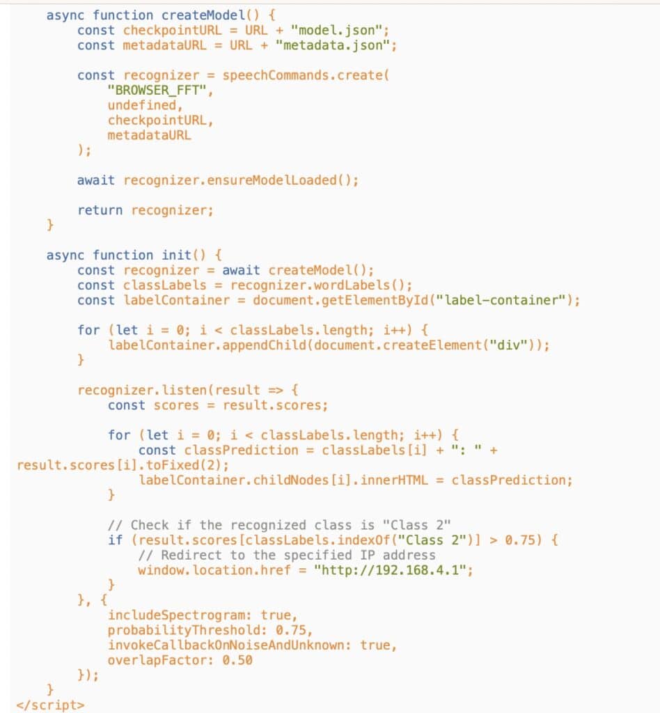 Google Teachable Machine Code